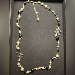 Chanel Long Necklace Gold, Black, Pearl